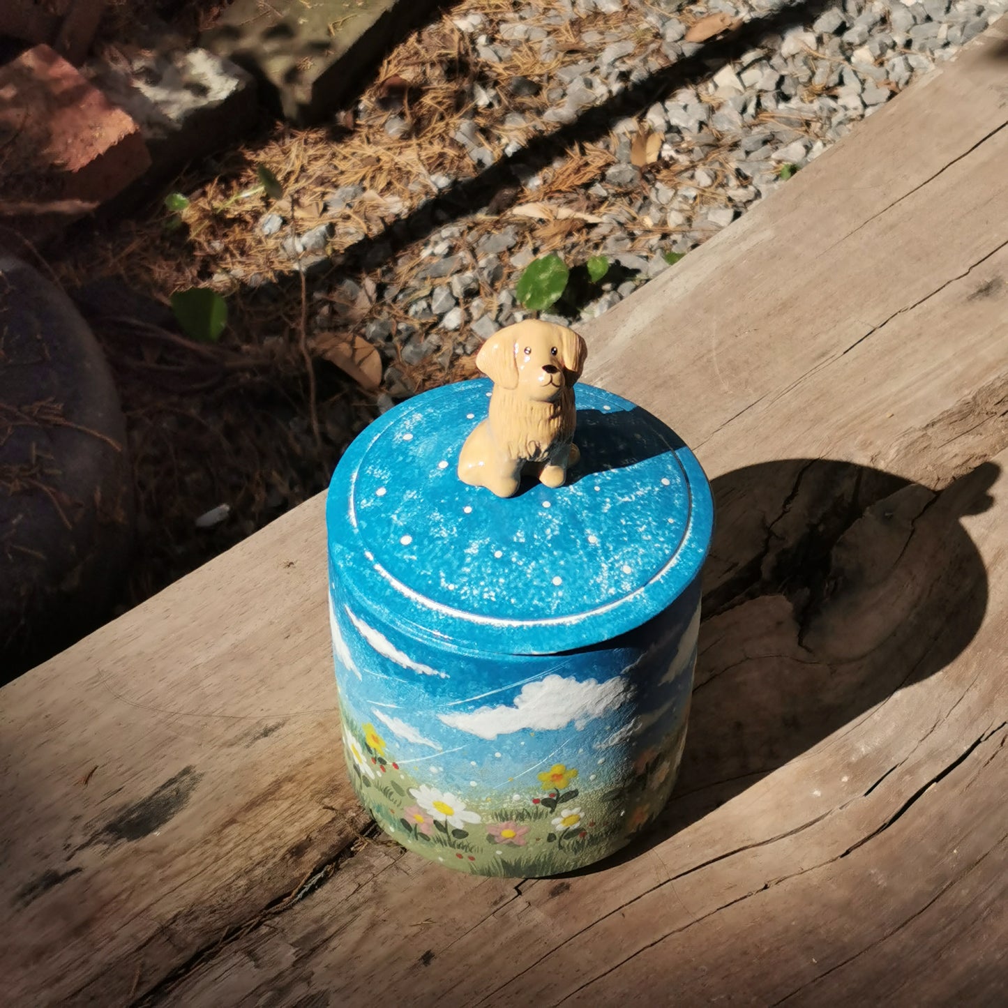 Custom Pet Urn With Cute Pet Figure & Customized Pattern