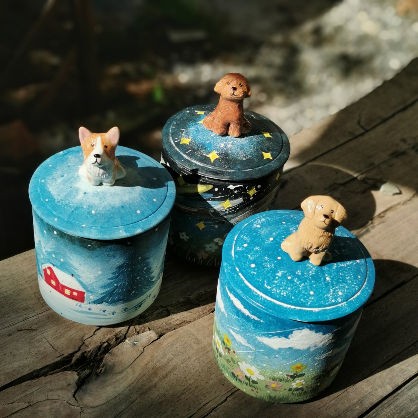 Custom Pet Urn With Cute Pet Figure & Customized Pattern