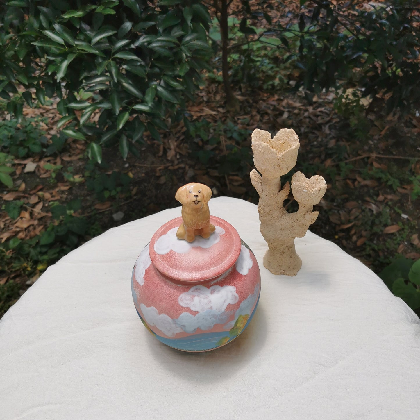Custom Pet Urn With Cute Pet Figure & Customized Pattern