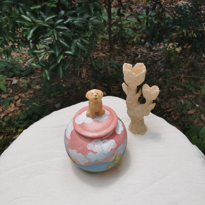 Custom Pet Urn With Cute Pet Figure & Customized Pattern